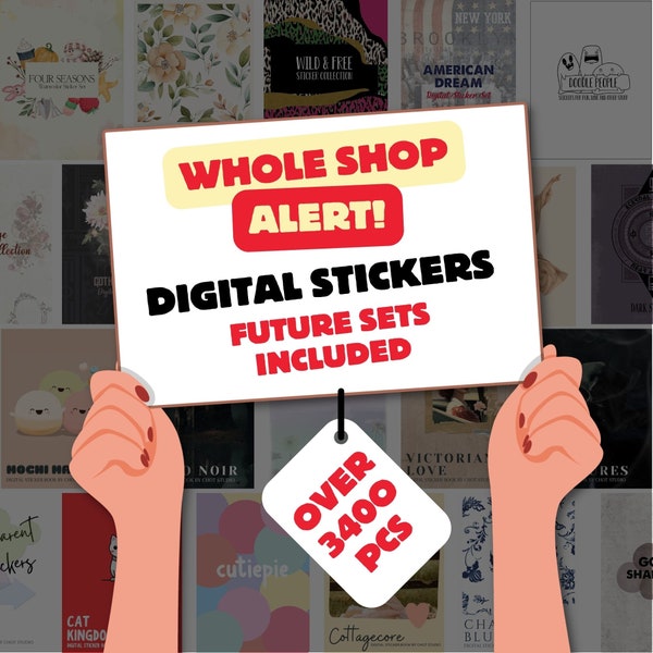 Whole Shop Digital Stickers for Digital Planners & Journals | Gothic, Dark, Vintage, Boho, Cute, Kawaii | Pre-cropped Goodnotes Book PNG