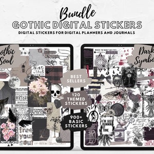 BUNDLE di adesivi gotici per pianificatori e diari digitali - Anima gotica e simboli oscuri / Libro Goodnotes preritagliato PNG