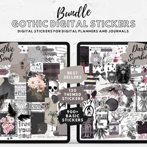 Gothic Sticker BUNDLE for Digital Planners & Journals - Gothic Soul and Dark Symbols | Pre-cropped Goodnotes Book PNG