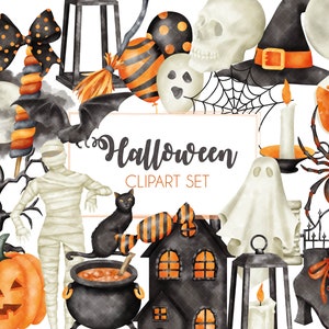 Watercolor Halloween Clipart Set | Instant Download PNG | Eerie Scary Spooky Haunted | Trick or Treat
