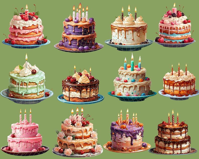 Birthday Cake Clip Art Set Instant Download PNG Fancy and Cute Party