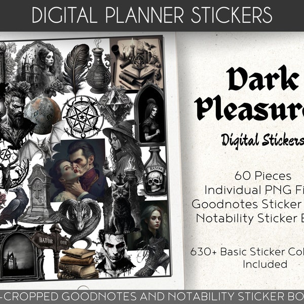 Dark Pleasures Stickers for Digital Planners & Journals | Pre-cropped Goodnotes Book PNG | Creative Hobonichi | Bullet Journal