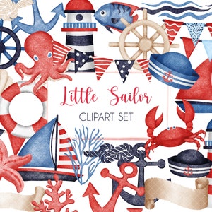 Nautical Clipart Set 'Little Sailor' | Instant Download PNG | Baby Shower, Gender Reveal Birthday Party Invitation for Baby Toddler and Kids