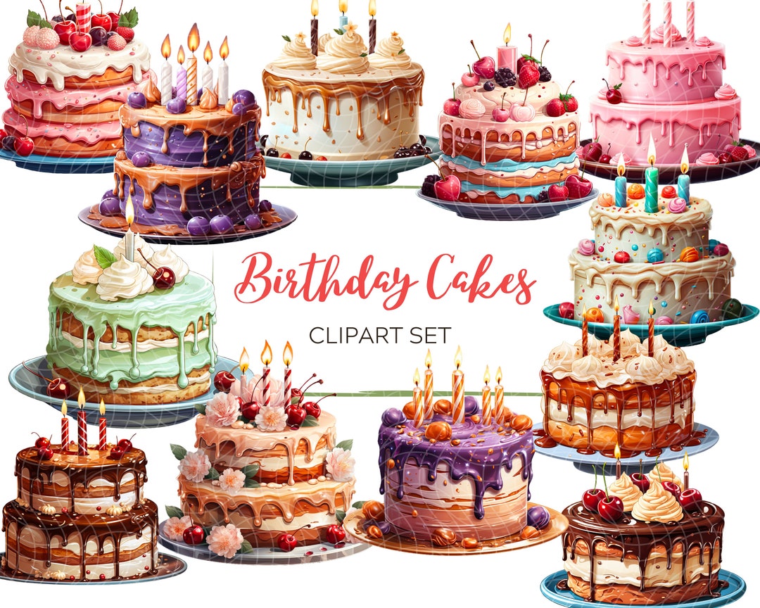 Birthday Cake Clip Art Set Instant Download PNG Fancy and Cute Party