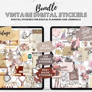 Vintage Stickers BUNDLE for Digital Planners & Journals - Vintage and Soft and Sweet | Pre-cropped Goodnotes Book | Bullet Journal