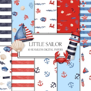 Digital Paper Pack 'Little Sailor' | Instant Download Seamless Pattern | Baby Shower, Gender Reveal Birthday Party Baby Toddler and Kids