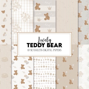 Pacchetto di carta digitale "Lovely Teddy Bear" / Motivo romantico senza soluzione di continuità / Festa di compleanno, Baby Shower, Neonato, Rivelazione del sesso / Download immediato