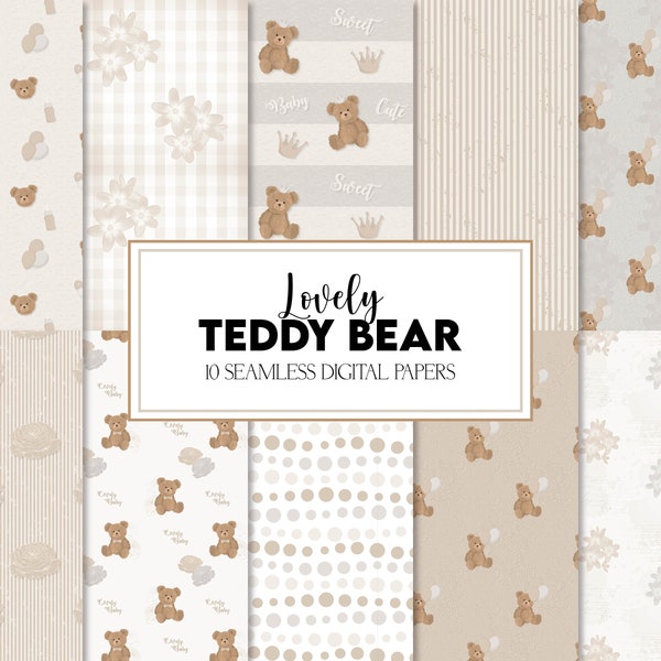 Digital Paper Pack 'Lovely Teddy Bear' | Seamless Romantic Pattern | Birthday Party, Baby Shower, New Born, Gender Reveal | Instant Download