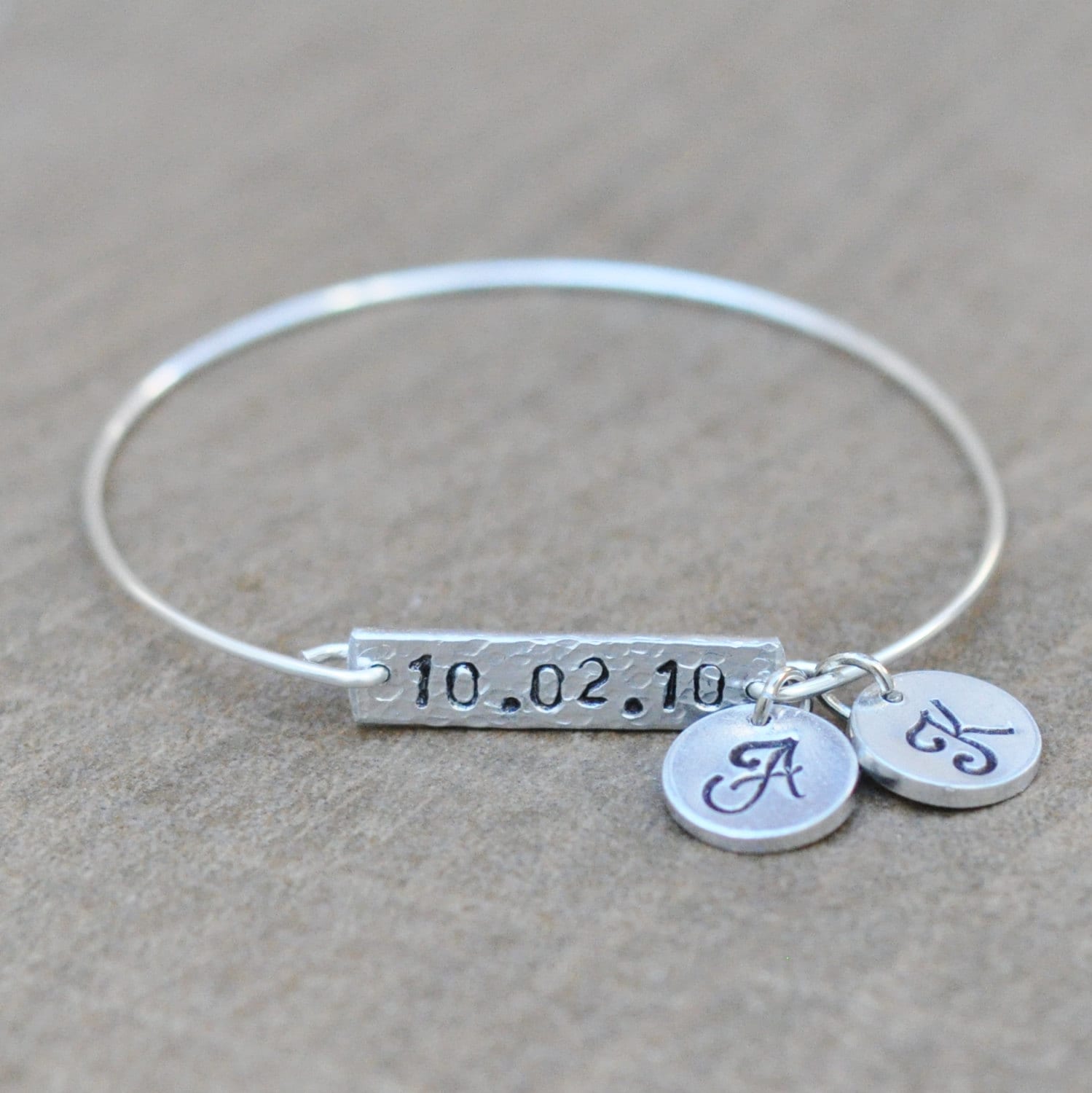 Personalized Anniversary Date Bracelets with 2 silver initial Etsy