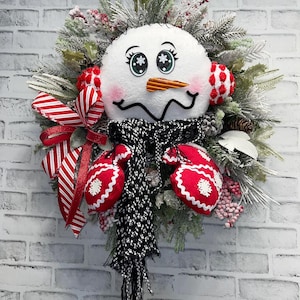 One of a kind snowman wreath, Winter Snowman door wreath, Handmade Snowman, Christmas Wreath, Christmas Gift, Pine Wreath, Winter Decor