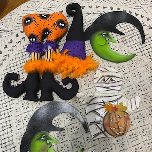Halloween Wreath making supplies, Halloween signs, ribbon, Witch Attachment, Supplies for wreath making, Halloween decor, Wreath De-stash