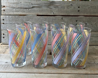 Set of 8 1980s Pastel Drinking Glasses