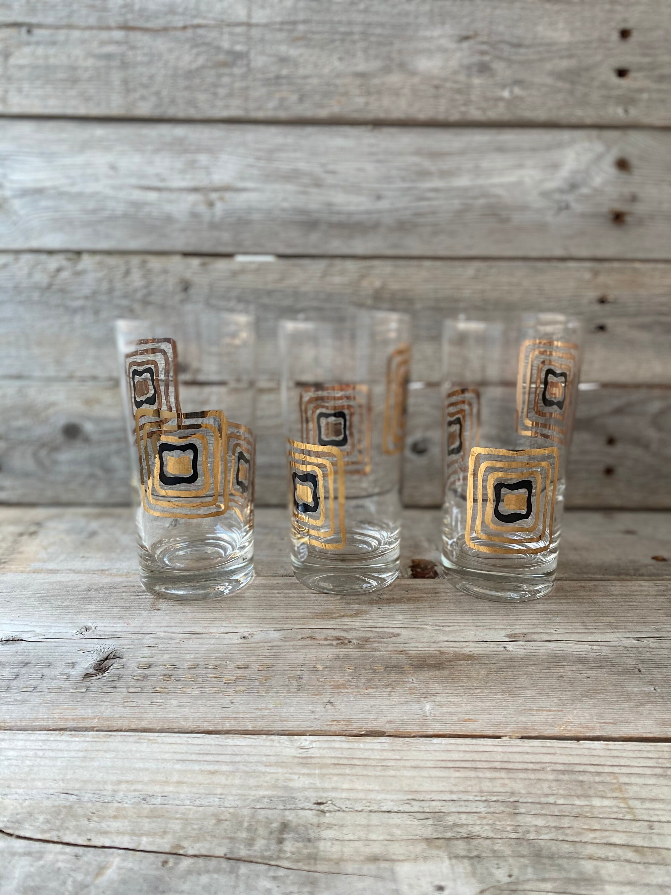 Set of 3 Black and Gold Bar Glasses Etsy