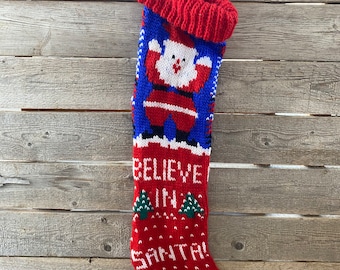 Vintage Knit Christmas Stocking-Retro Santa Stocking