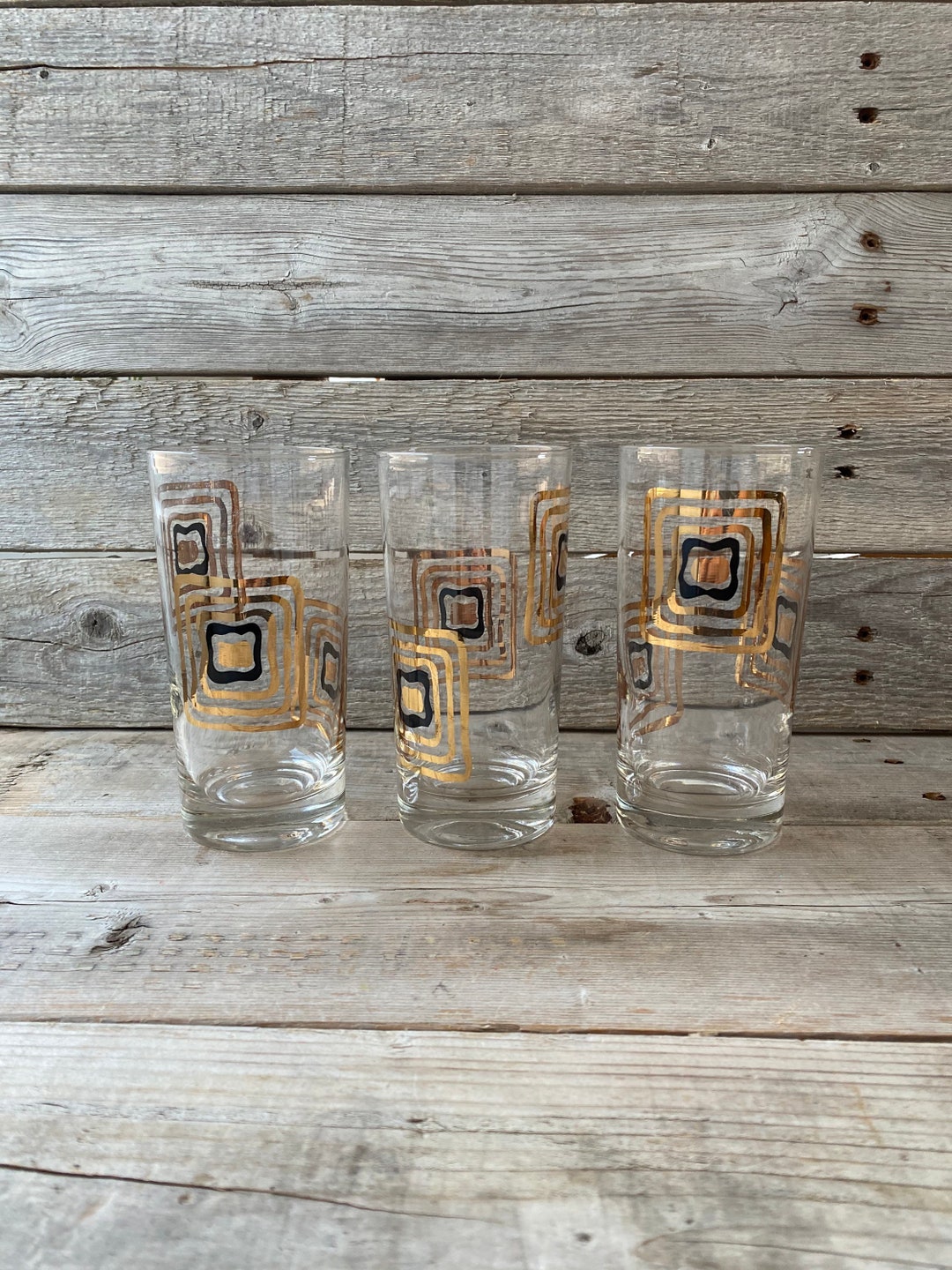 Set of 3 Black and Gold Bar Glasses Etsy UK