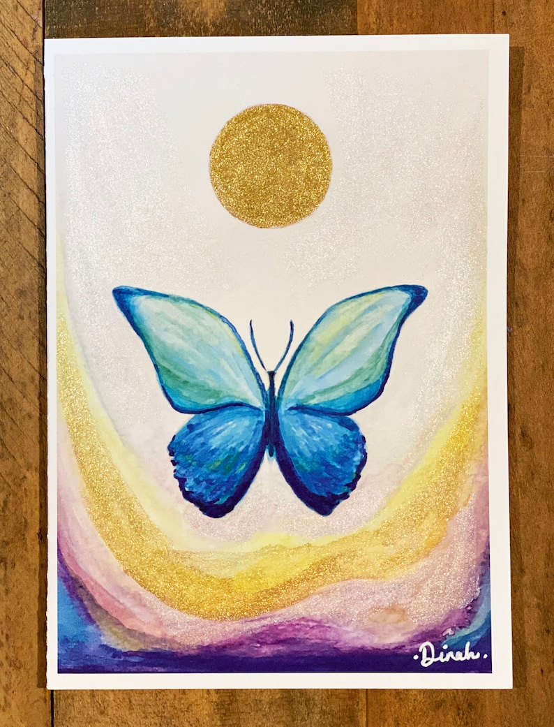 Limited Edition 2021 An Original Art Gold Painted Butterfly 5 x 7 Art Card Multipurpose Art Card Giclee