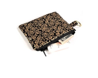 Keychain pouch, 4" zipper top, metallic roses print, change purse, mini wallet, zipper top pouch, small zipper bag, keychain wallet