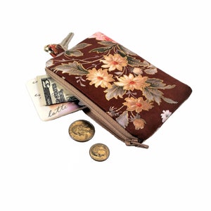 Keychain pouch with a 5&quot; zipper top, mini wallet, gorgeous gold embossed floral fabric, change purse, small zipper bag, keychain wallet