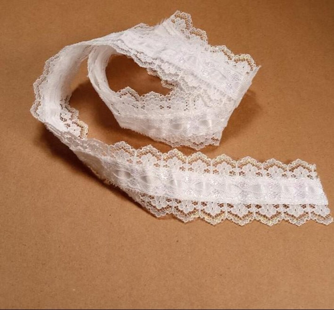 White Iridescent Lace by the Yard, Scalloped Lace Edge With Metallic ...