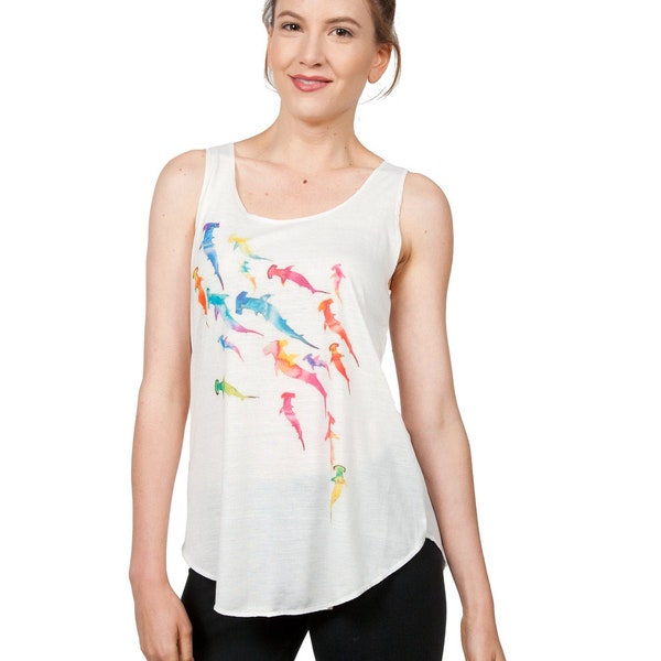 Watercolor Shark Tank Top, Graphic tank, Women's tank top, summer tank, Fun graphic tank top