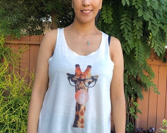 Girls tank top Graphic tank top Cute tank top Giraffe flowers tank top