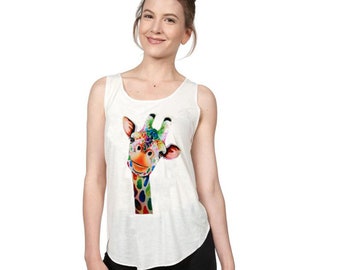 Girls tank top Graphic tank top Cute tank top Giraffe flowers tank top