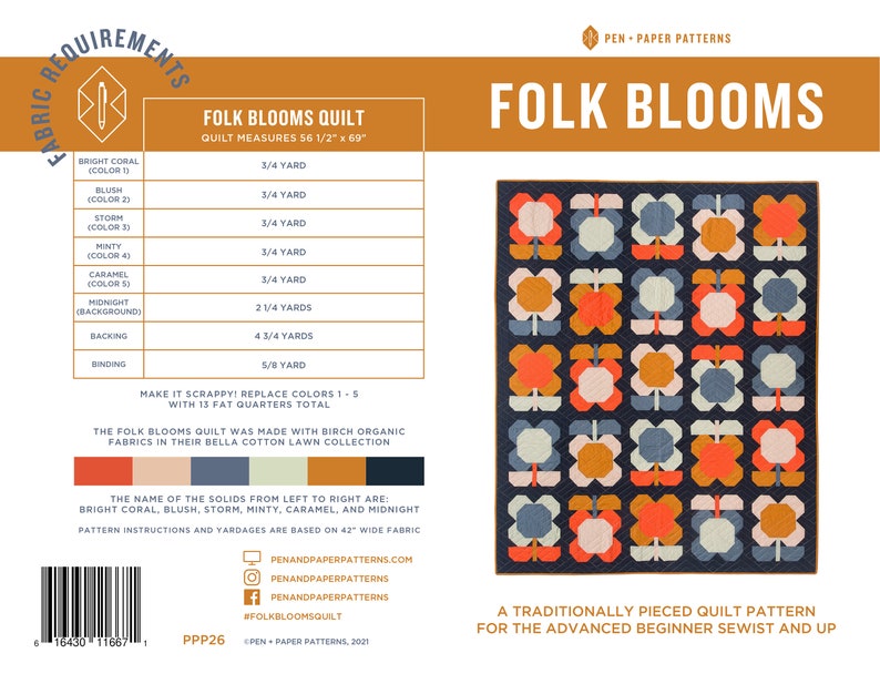 PDF Folk Blooms Quilt Pattern image 1