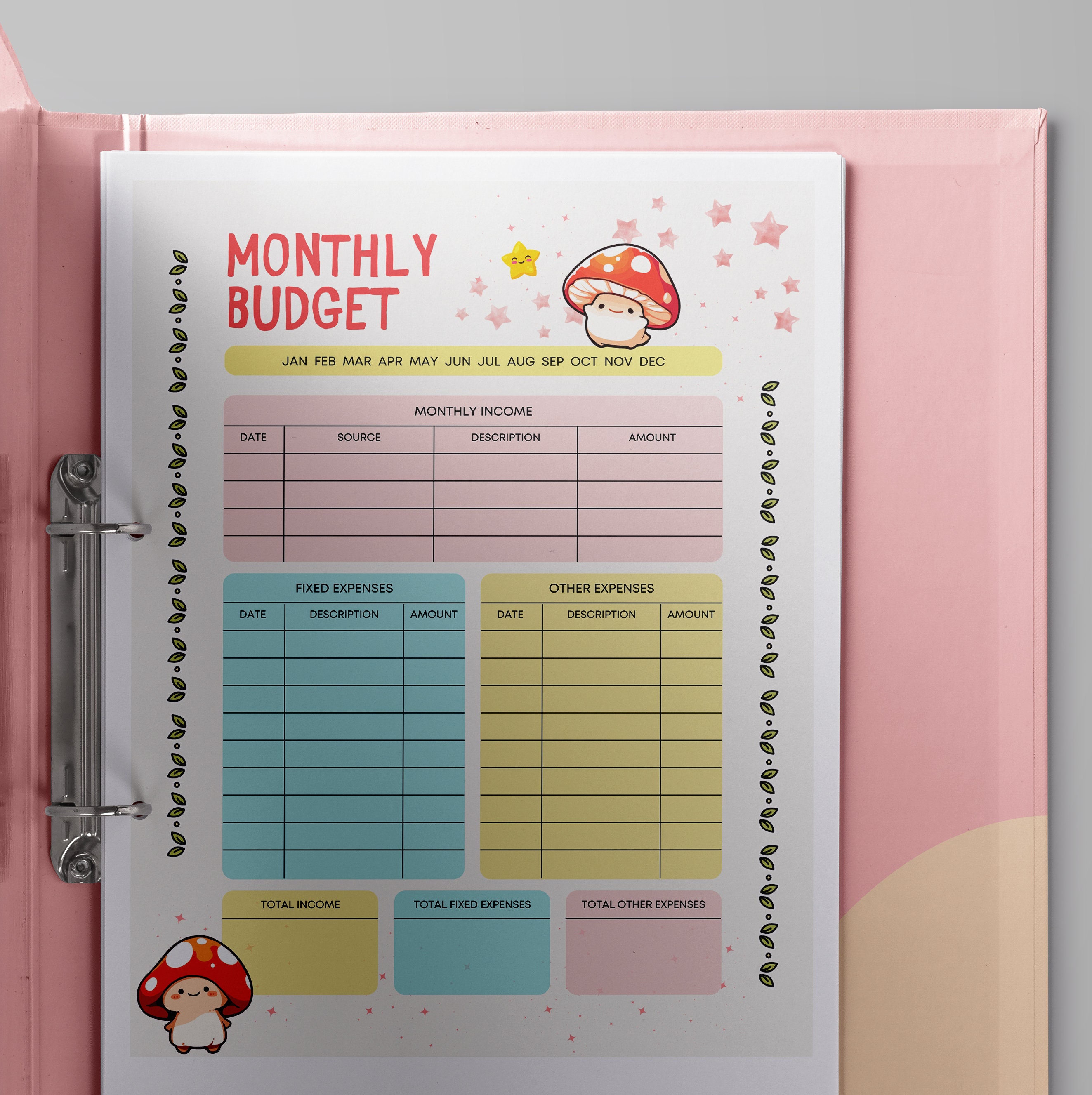 Monthly Budget Planner Printable Sheet Cute and Kawaii
