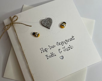 Personalised Hap-Bee Engagement Card, Congratulations Card, Card for Happy Couple, Happy Engagement, FREE UK DELIVERY Elegant Fancies