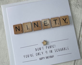 Ninety Scrabble Birthday Card 90th Birthday Card, Ninety Card For Her, Ninety Card For Him,  Elegant Fancies