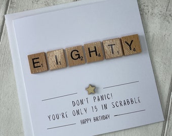 Eighty Scrabble Birthday Card, 80th Birthday Card, Eighty Card For Her, Eighty Card For Him,  Elegant Fancies