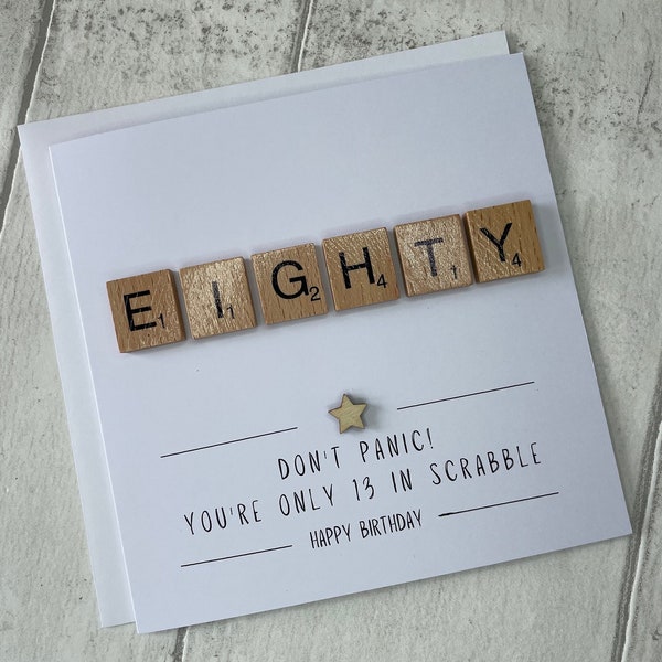 Eighty Scrabble Birthday Card, 80th Birthday Card, Eighty Card For Her, Eighty Card For Him,  Elegant Fancies