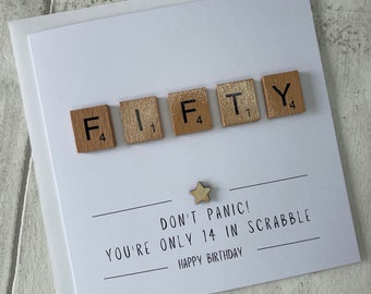 Fifty Scrabble Tile Birthday Card, Special 50th Birthday Card, Fifty Card For Her, Fifty Card For Him,  Elegant Fancies