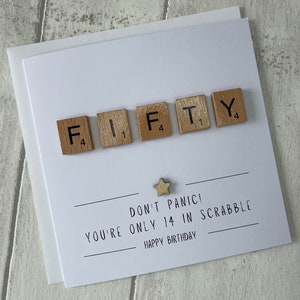 Fifty Scrabble Tile Birthday Card, Special 50th Birthday Card, Fifty Card For Her, Fifty Card For Him,  Elegant Fancies