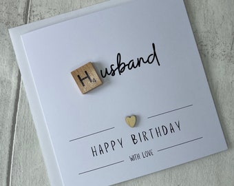 Happy Birthday Card for Husband, Scrabble Birthday Card for Husband, Card for Him, Husband Birthday Card, FREE UK DELIVERY Elegant Fancies