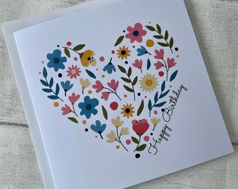 Floral Heart Birthday Card, Birthday Card for Friend, Card For Her, Birthday Card for women Flower Card by Elegant Fancies