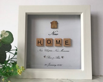 Personalised New Home Scrabble Frame, Housewarming Gift, New Home Gif Frame, Scrabble Wall Art