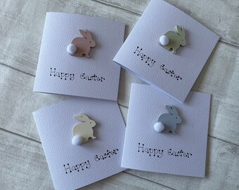 Happy Easter Greeting Card Pack Set of 4 Handcrafted Easter Bunny Cards,  Elegant Fancies