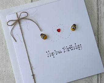 Hap-bee Birthday Card, Happy Birthday Card for Her, Birthday Card Him, Bumble Bee Birthday Card, Bee Card,  Elegant Fancies