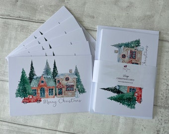 Pack of 5 Traditional Christmas Holiday Cards, Christmas Village Card Set, Holiday Cards, Christmas Multi Pack of Cards, Elegant Fancies