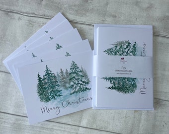 Pack of 5 Luxury Christmas cards with Christmas ferns, Traditional Christmas holiday cards, By Elegant Fancies