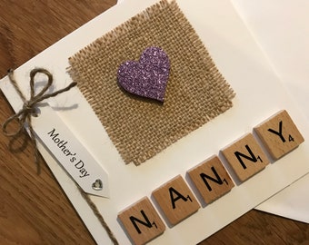 Rustic Scrabble Nan / Nanny Mother's Day Love Heart Card