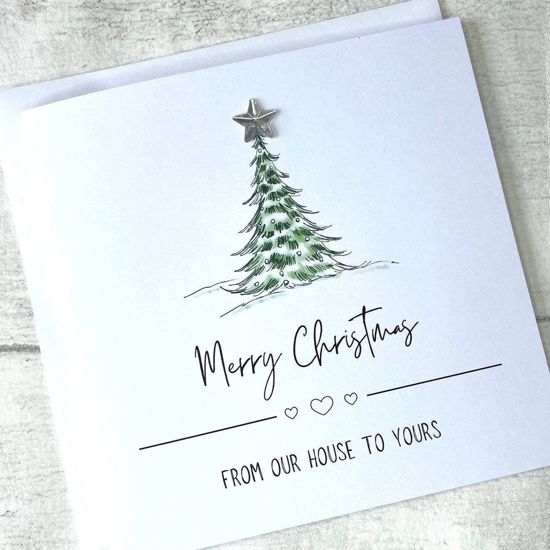 From Our House to Yours Christmas Tree Card: Traditional Holiday Design ...