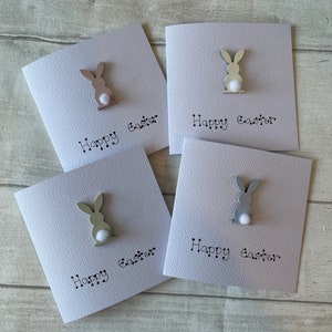 Happy Easter Bunny Greeting Card Pack, Set of 4 Handcrafted Easter Bunny Cards, Elegant Fancies image 1