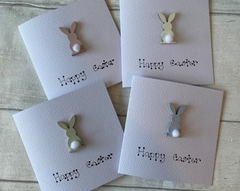 Happy Easter Bunny Greeting Card Pack, Set of 4 Handcrafted Easter Bunny Cards,  Elegant Fancies