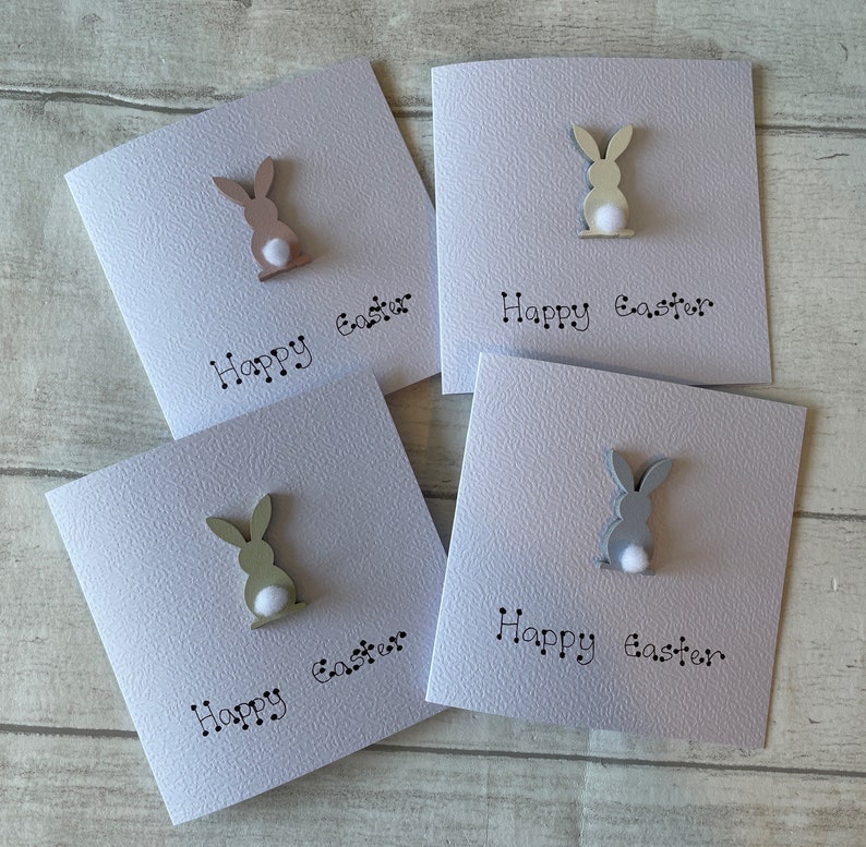 Happy Easter Bunny Greeting Card Pack, Set of 4 Handcrafted Easter Bunny Cards, Elegant Fancies image 1