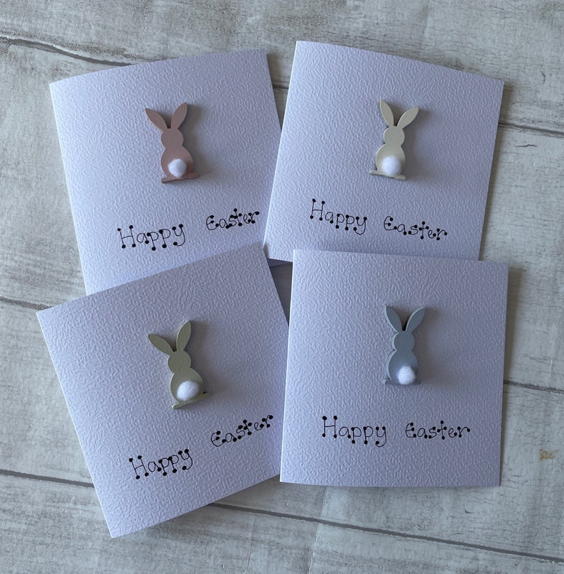 Happy Easter Bunny Greeting Card Pack, Set of 4 Handcrafted Easter Bunny Cards, Elegant Fancies image 2