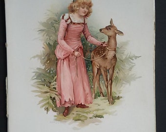 Little brother and little sister "Illustration old fairy tale chromo lithograph /Antique fairy tale illustration
