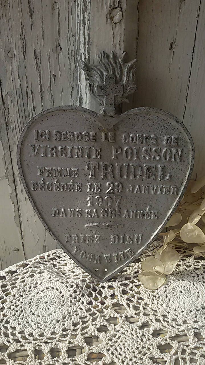 Plaque Funéraire Ancienne Coeur de Marie/Antique Cemetery Plate/Memento Mori