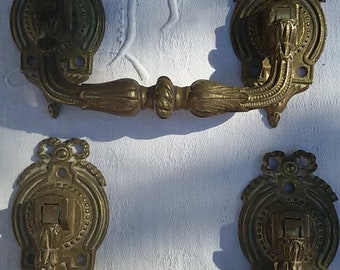 Set of 2 style drawer handles Louis XVI bronze. Bronze hardware.